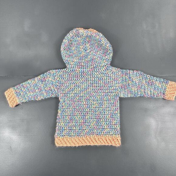 Handmade Crochet Hoodie Infant Girls 0-6 Months Orange Pink Blue Green - Picture 5 of 5
